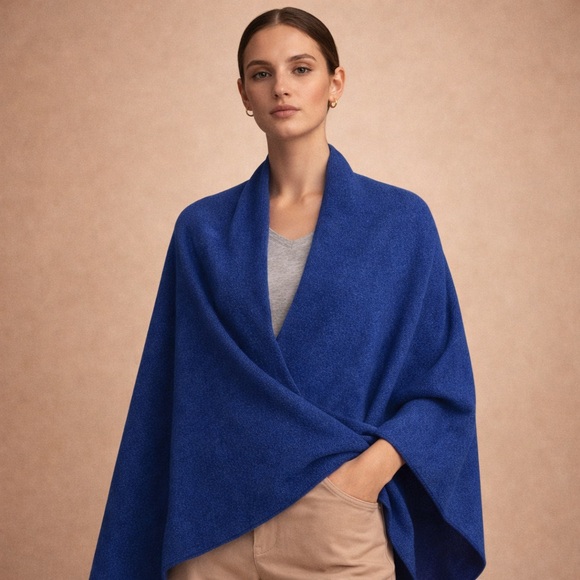 Claudia Nichole Sweaters - Claudia Nichole 100% Cashmere Blue Poncho Cape Luxury Wrap Shawl OS